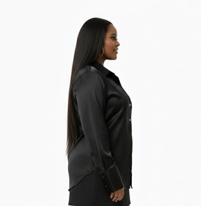 Black Naomi Long Sleeve Satin Shirt
