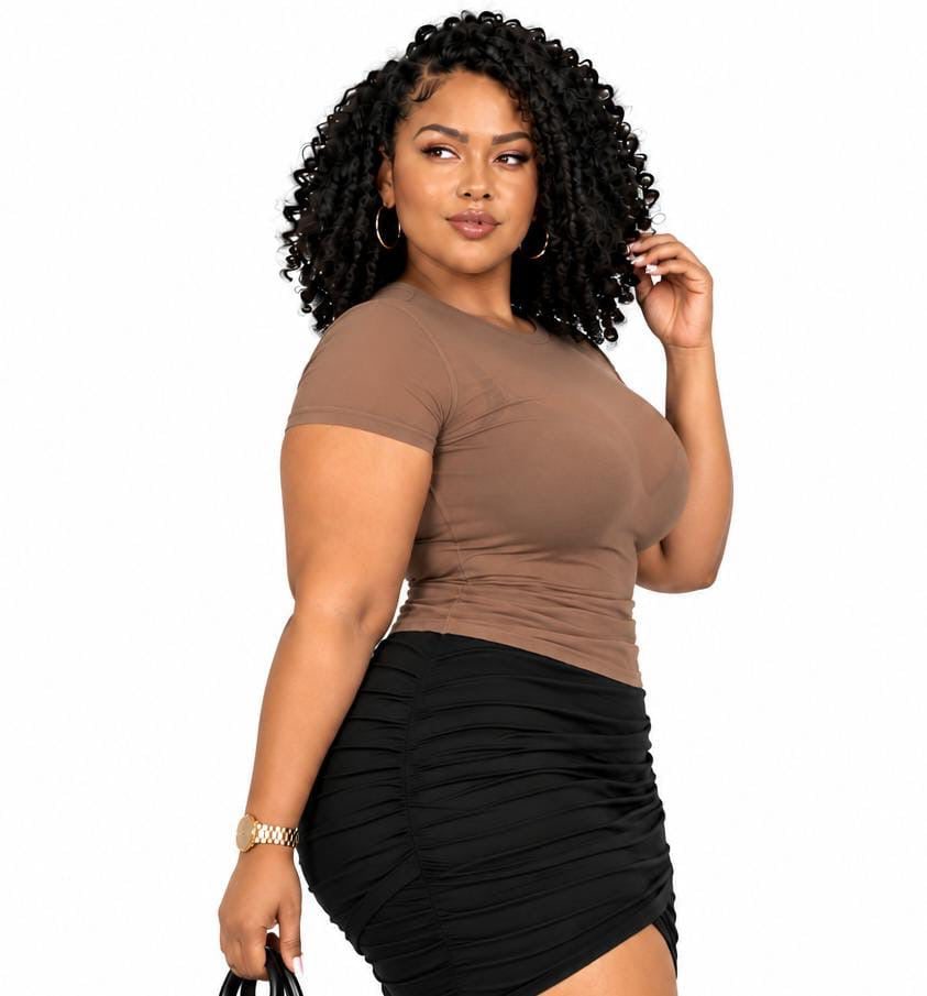 Brown Parker Plus Size Sheer Mesh Top