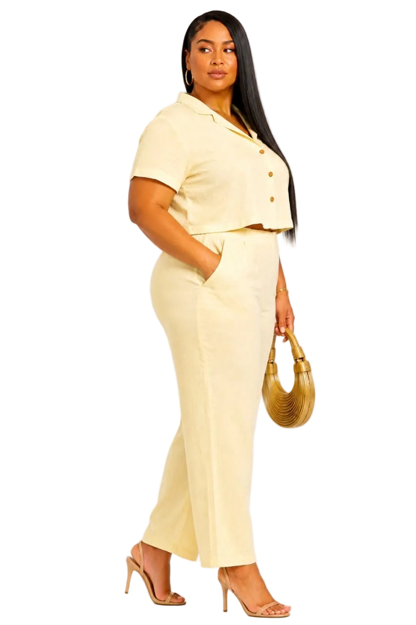 Soft Yellow Camille Plus Size 2-Piece Set