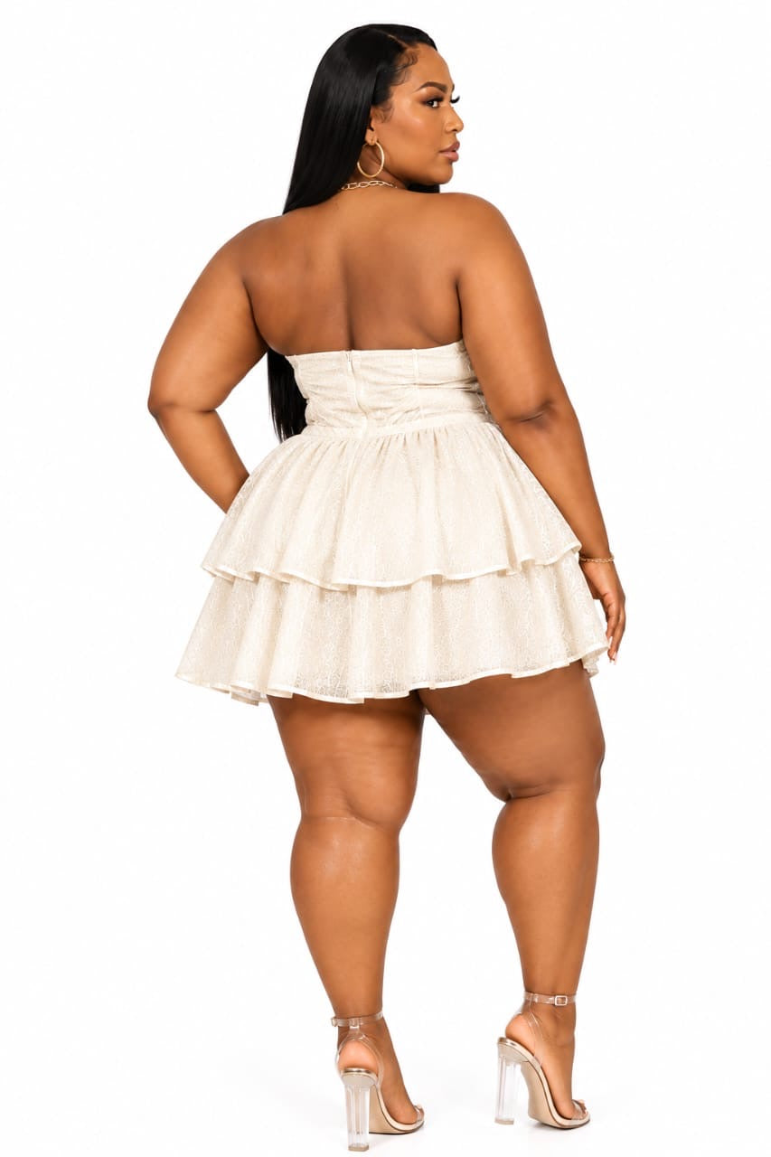 Cream Mila Strapless Tiered Mini Dress