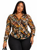 Multicolor Parker Plus Size Sheer Abstract Print Button-Up Shirt