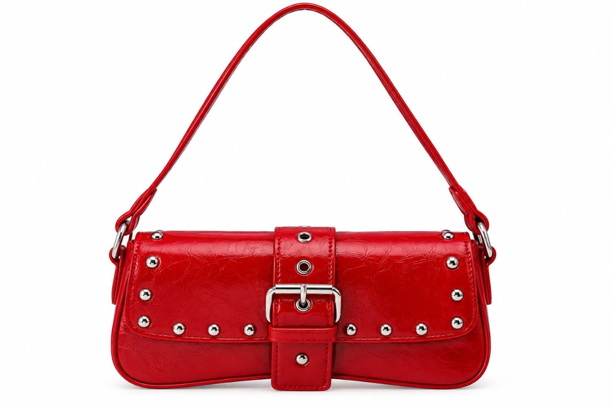 Red Harper Studded Shoulder Bag