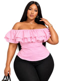 Pink Harlow Plus Size Off-Shoulder Ruffle Top