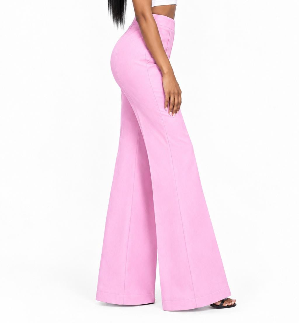 Pink Aubrey High-Waisted Flare Pants