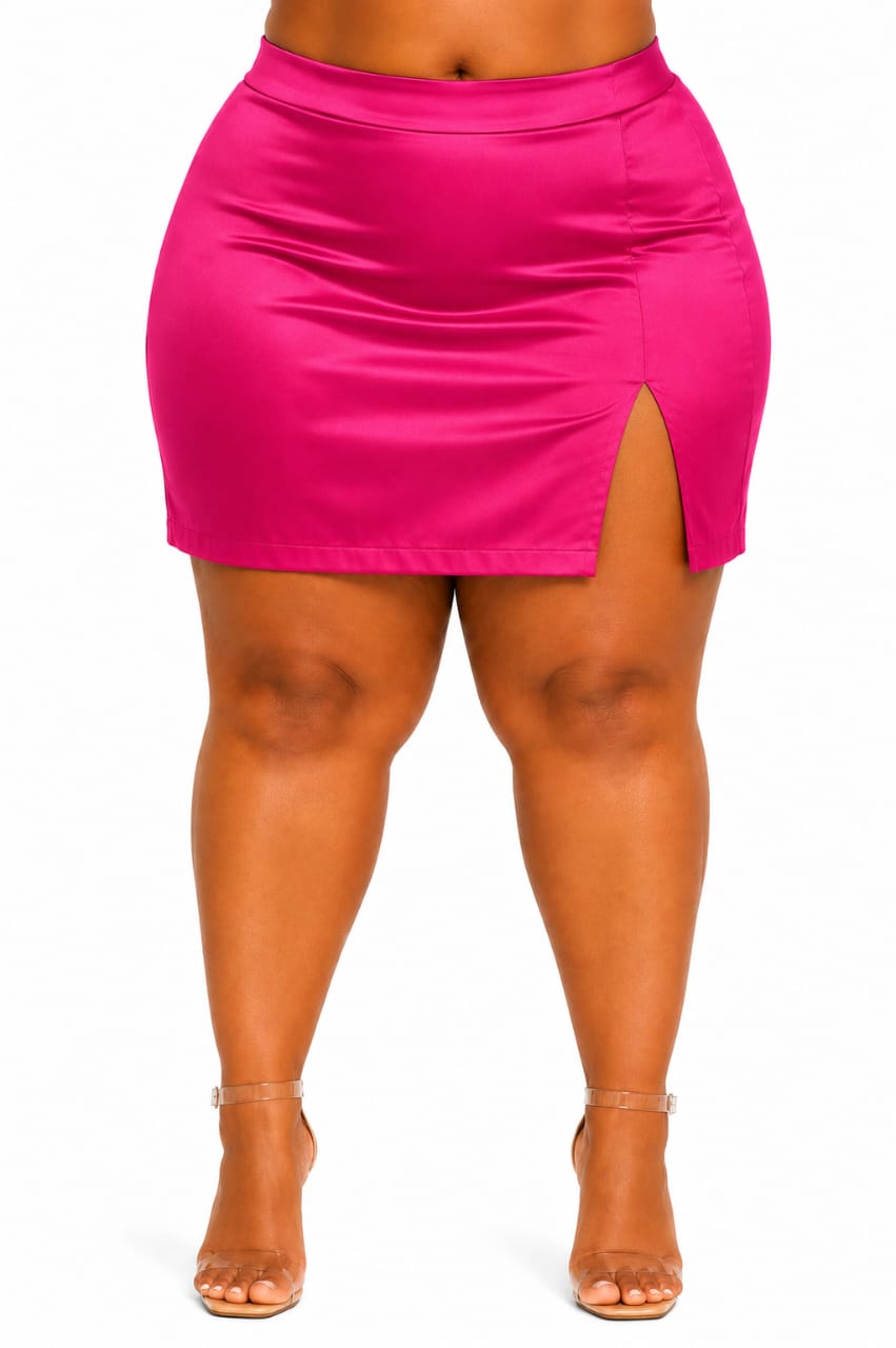 Pink Khloe Plus Size Side-Slit Mini Skirt