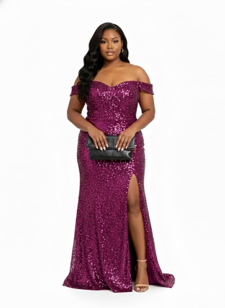 Plum Ava off-the-shoulder Sequin Plus Size Dress