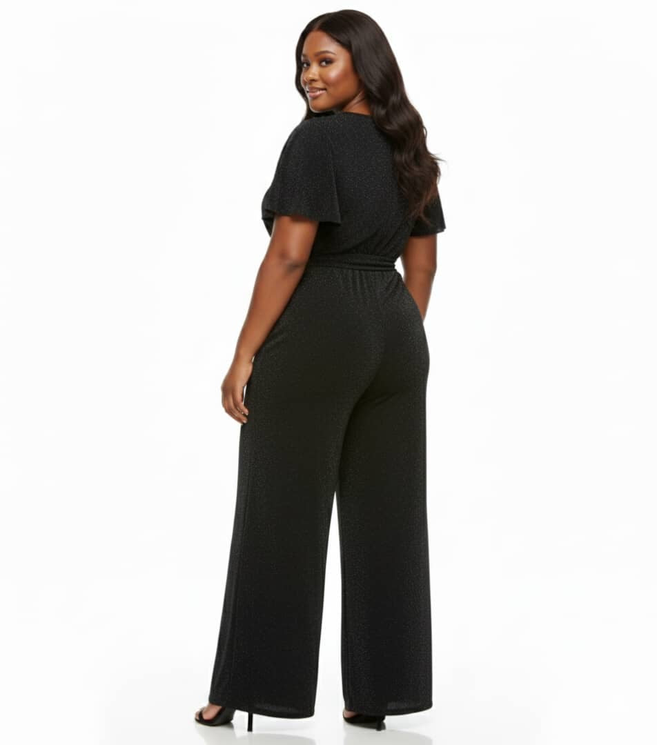 Black Glitter Isabella Plus Size Wide Leg Jumpsuit