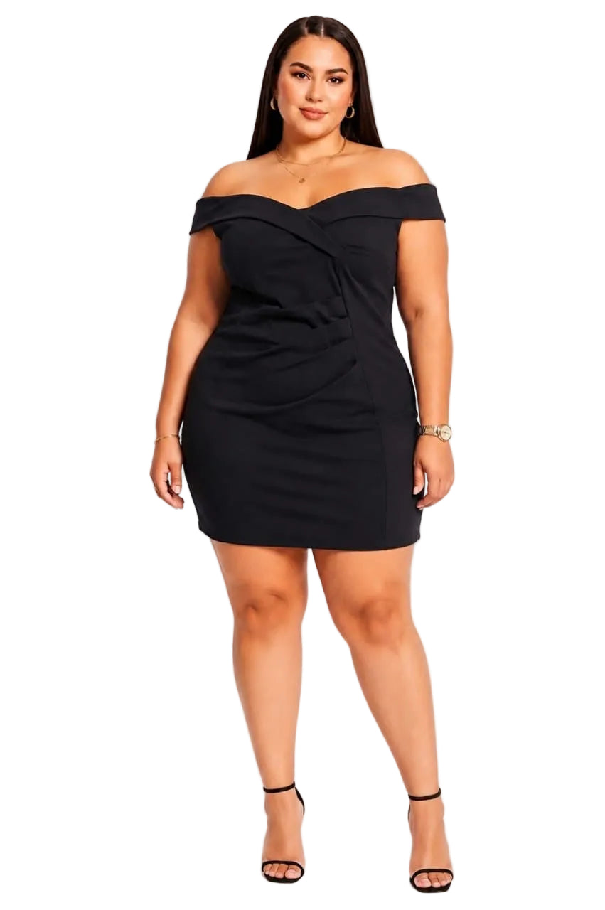 Black Olivia Plus Size Off-Shoulder Ruched Mini Dress