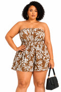 Mocha Nova Plus Size Tropical Strapless Romper