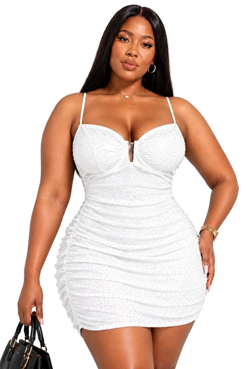 White Paige Plus Size Sparkle Ruched Mini Dress