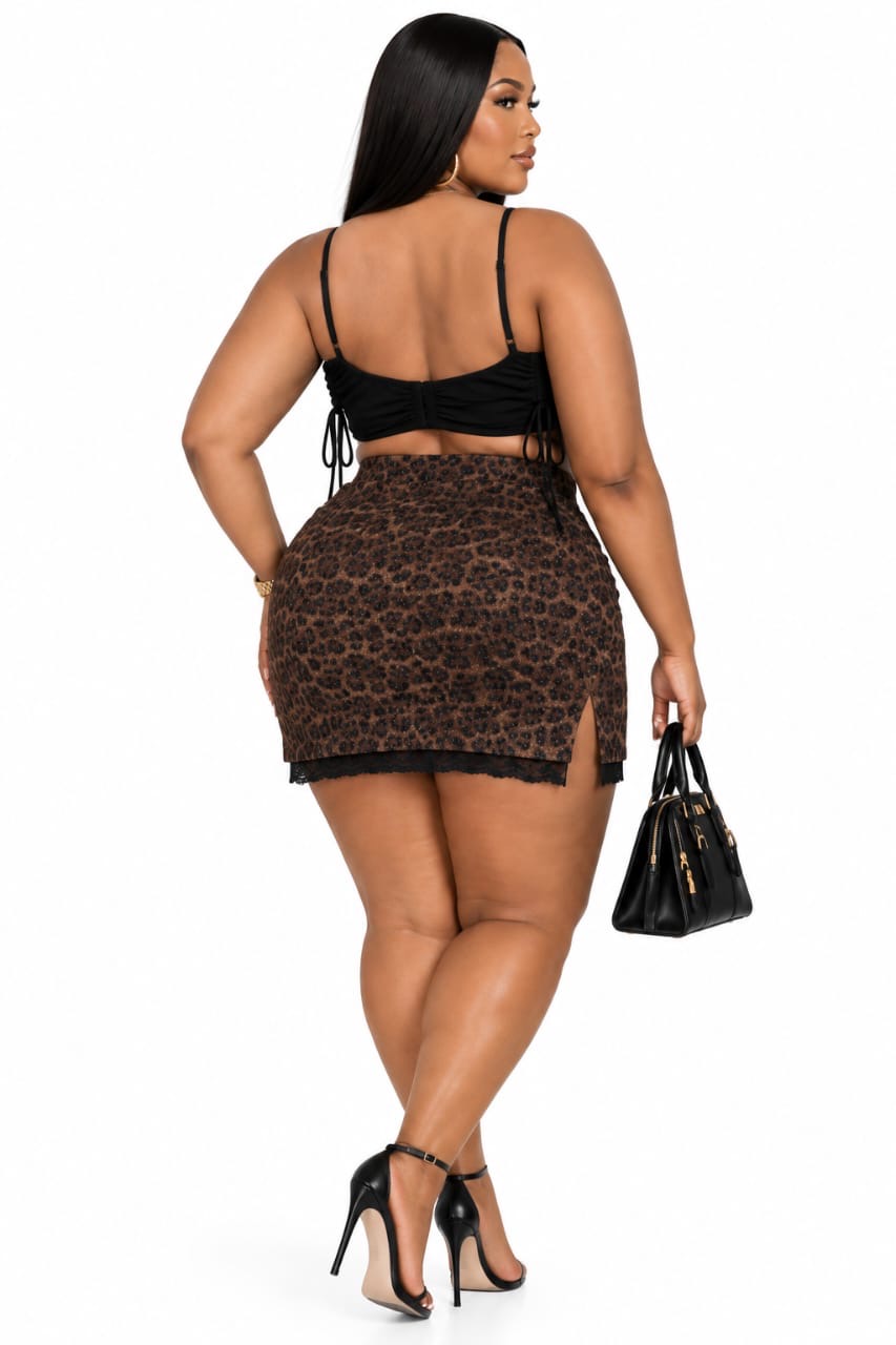 Black Addison Cowl Neck Crop Top &amp; Leopard Meadow Skirt