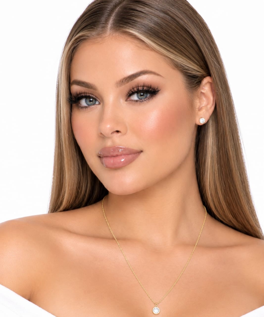 Gold Aspen Crystal Pendant Necklace &amp; Stud Earrings Set