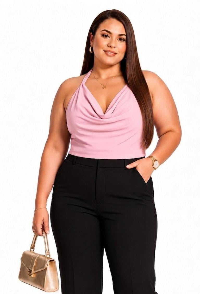Pink Ivy Plus Size Cowl Halter Top