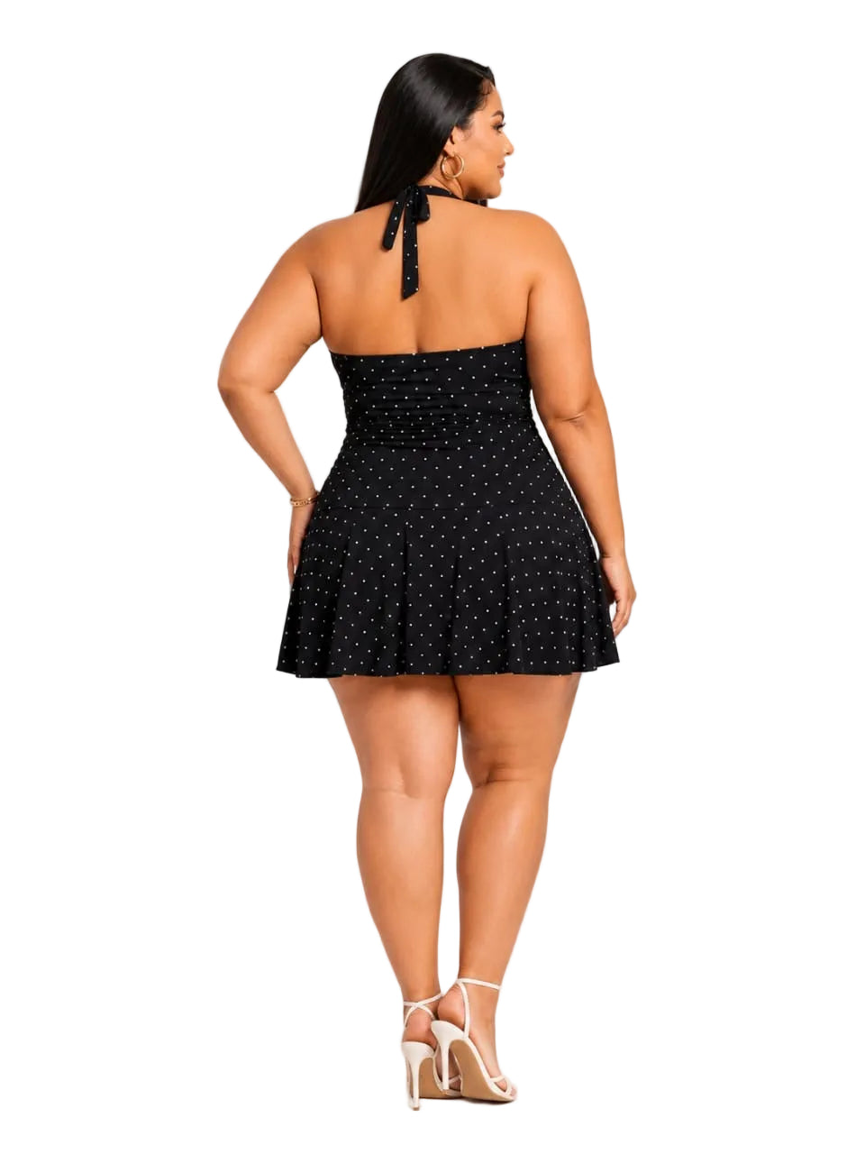 Black Freya Plus Size Polka Dot Halter Mini Dress