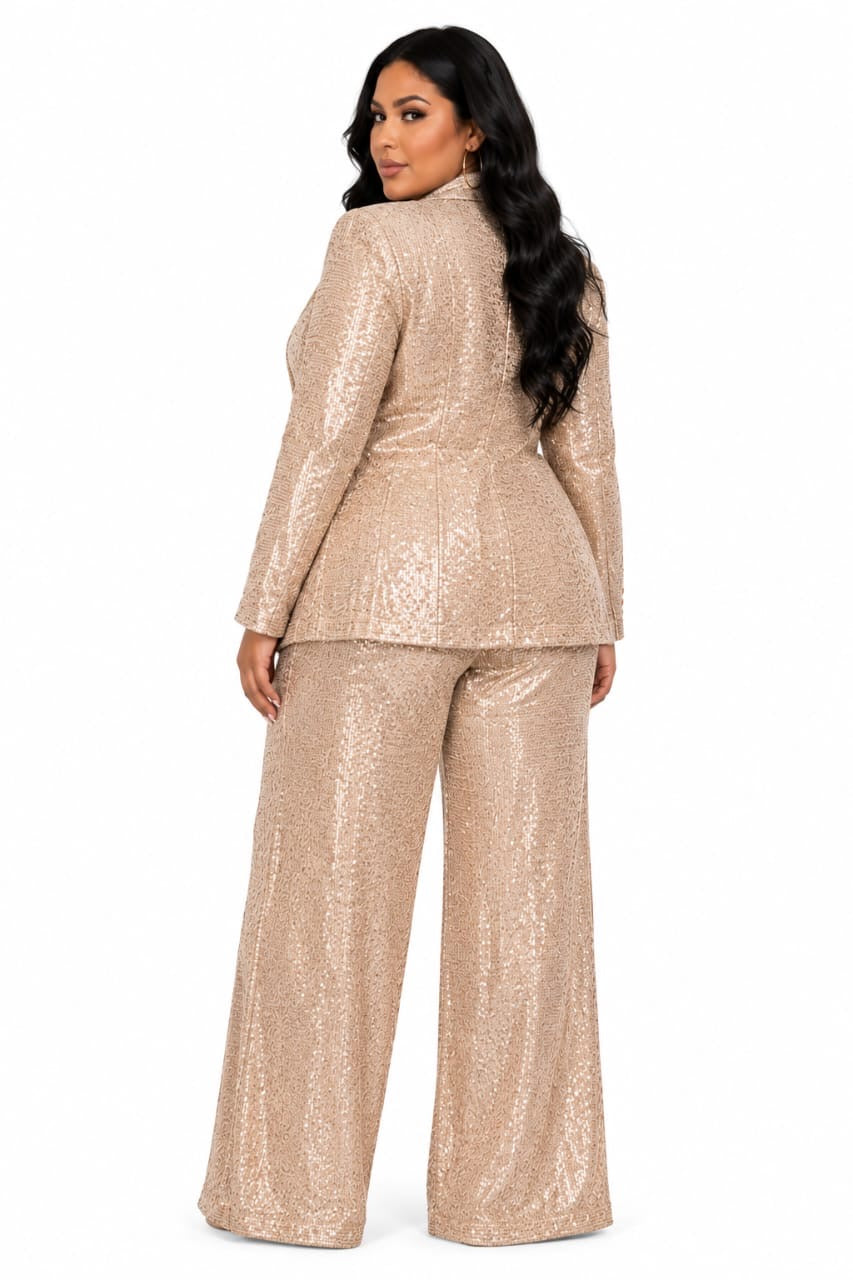 Champagne Paige 3pc Sequin Blazer &amp; Pants Set