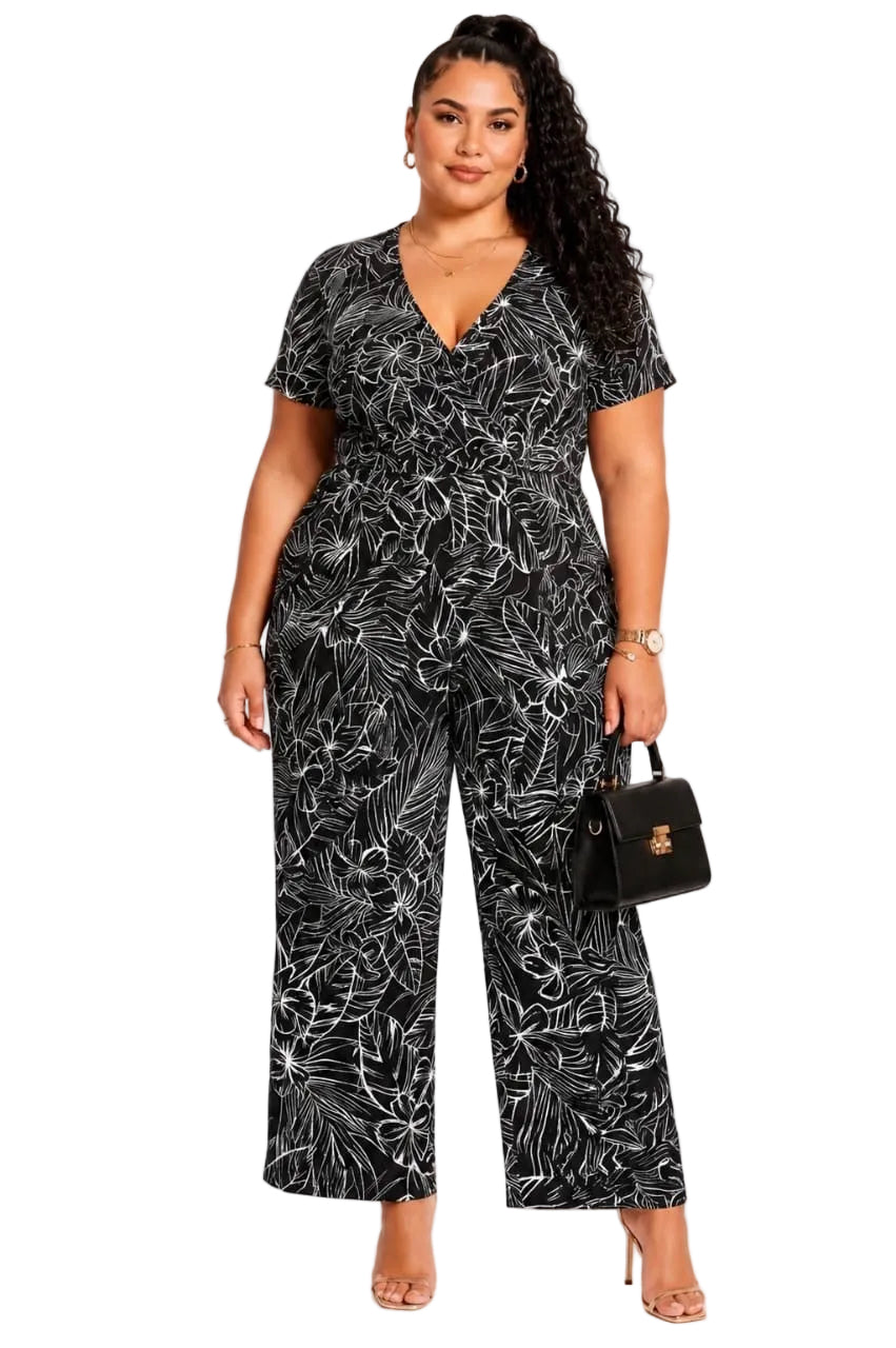 Black Harlow Plus Size Floral Wide-Leg Jumpsuit
