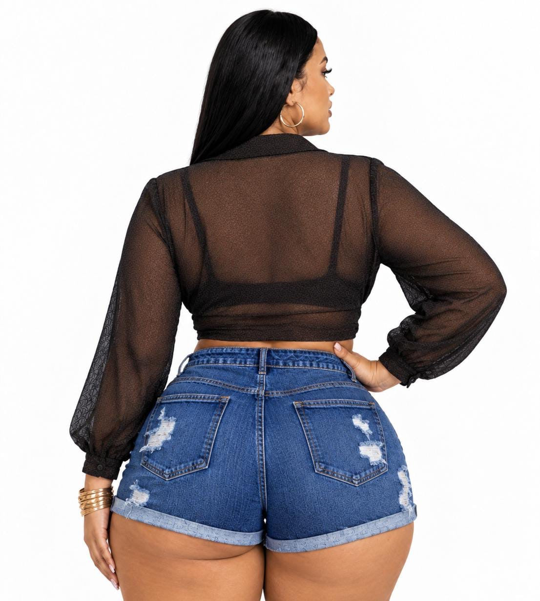 Black Sloane Plus Size Sheer Tie-Front Top