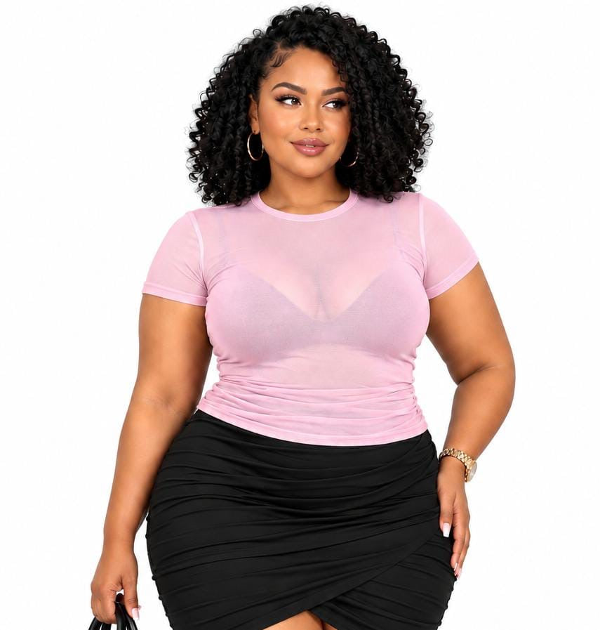 Pink Parker Plus Size Sheer Mesh Top