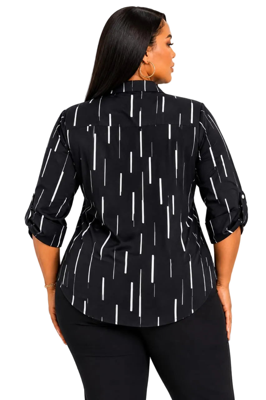 Black Aspen Plus Size Printed Button-Up Shirt