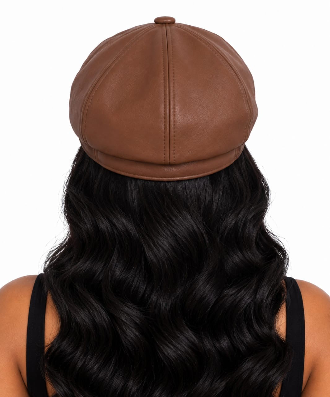 Brown Arielle Faux Leather Newsboy Hat