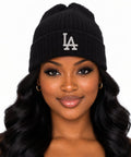 Black Annalise Rhinestone LA Beanie