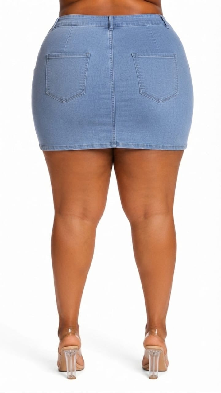 Light Blue Nola Plus Size Lace-Up Mini Skirt