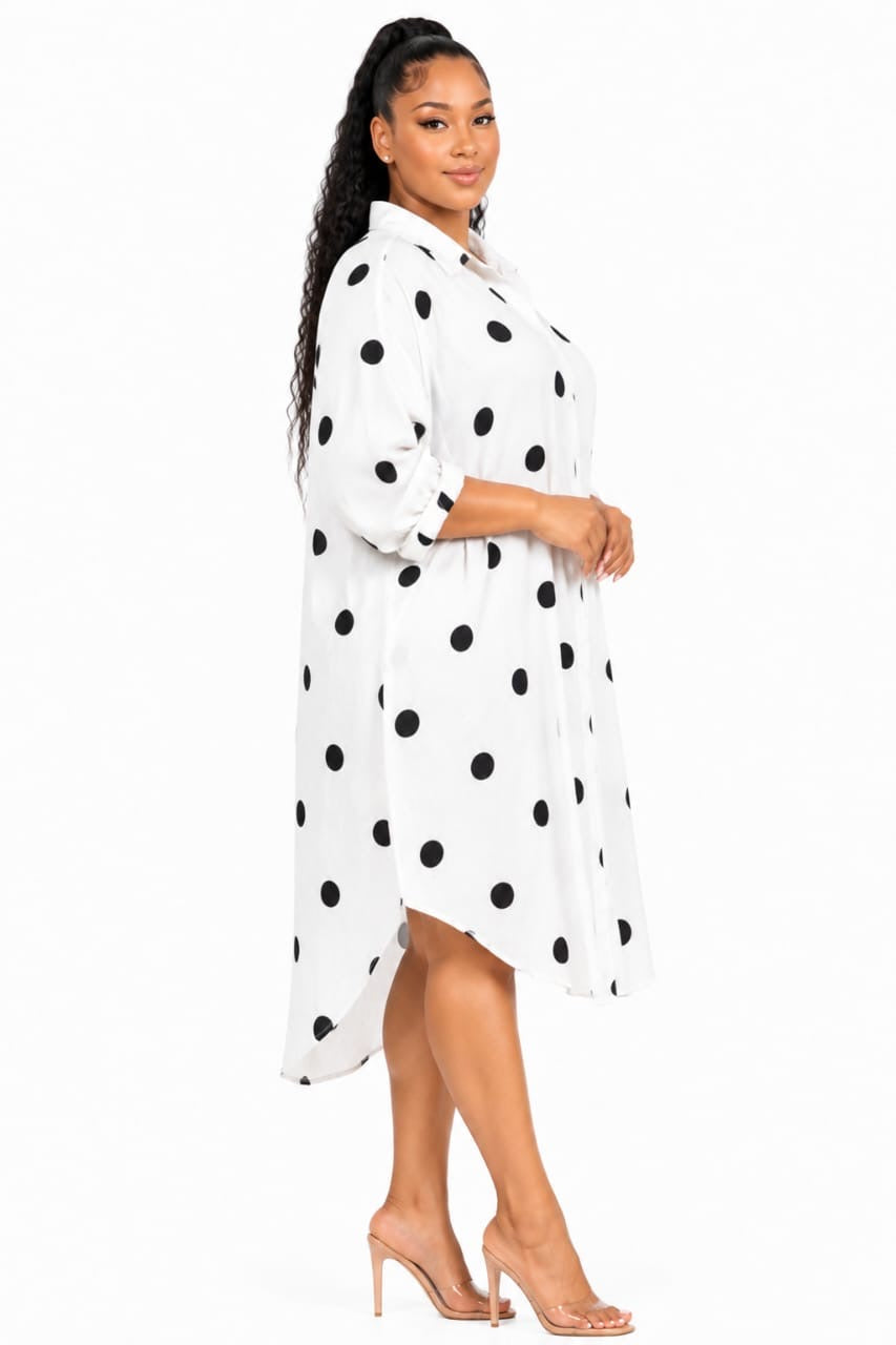 White Tessa Polka Dot Oversized Shirt Dress