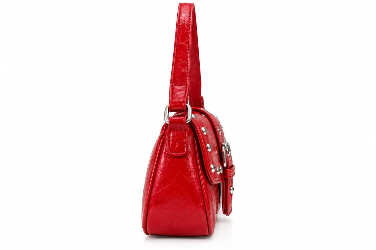 Red Harper Studded Shoulder Bag