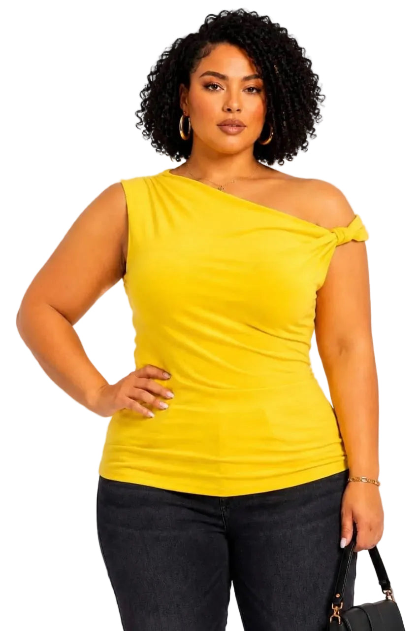 Yellow Aria Plus Size One-Shoulder Knot Top
