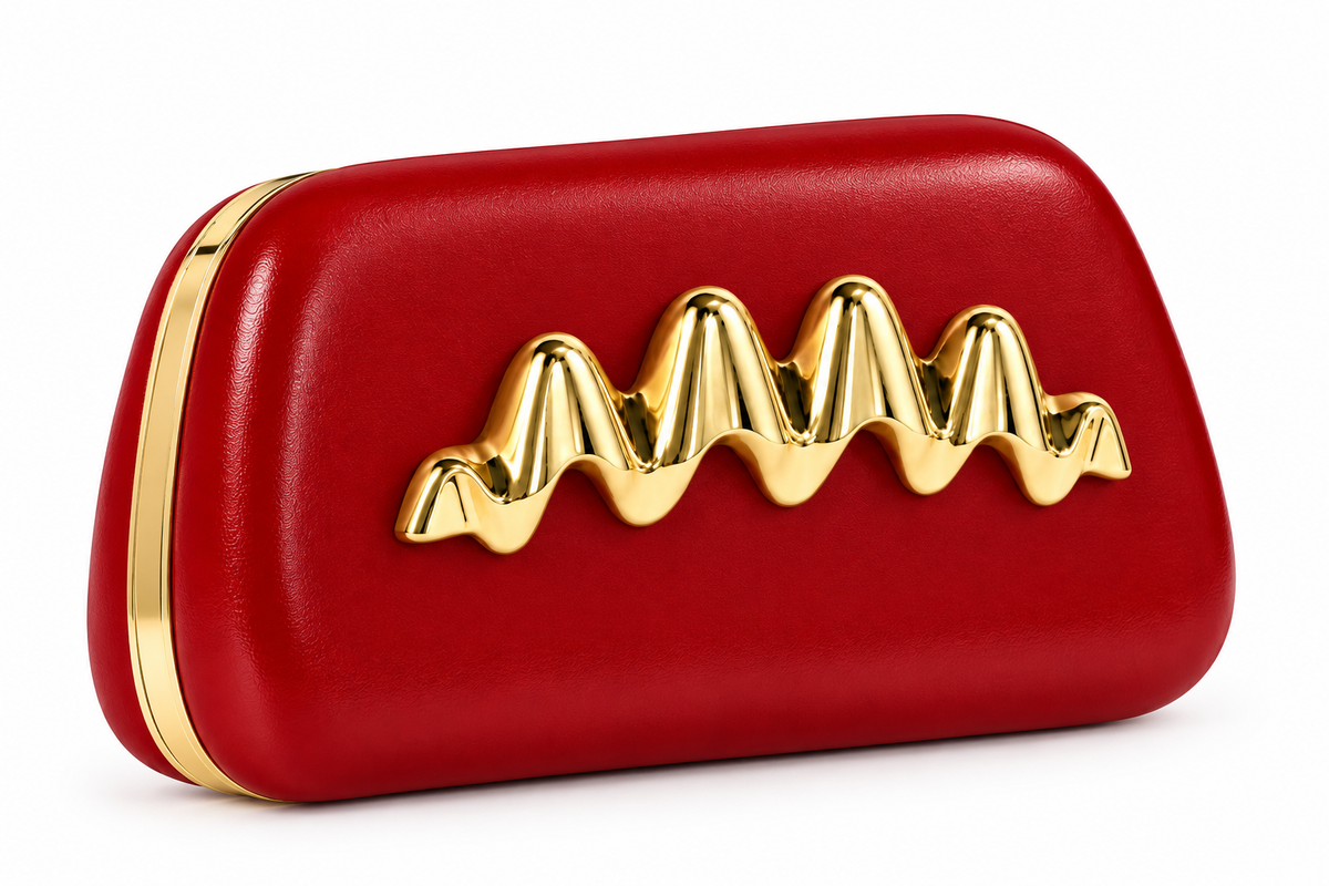 Cherry Red Cindy Gold Wave Clutch