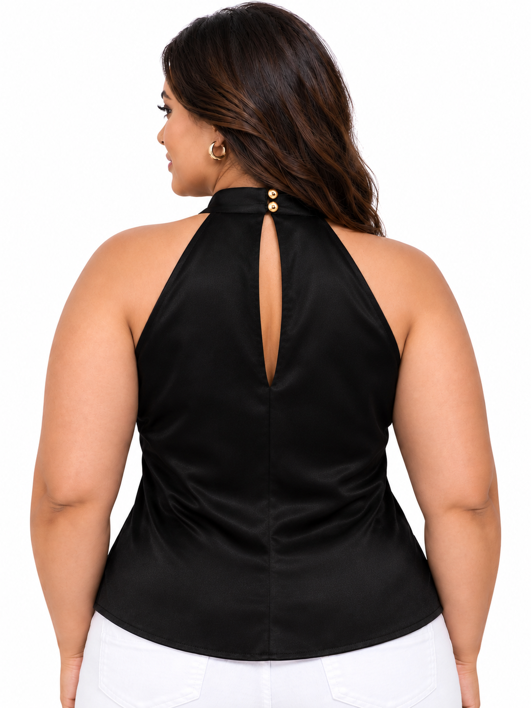 Black Satin Becca Plus Size Halter Top
