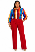 Multicolor Blair Collared Top & Red Ophelia High Waist Leg Pants Curated Look