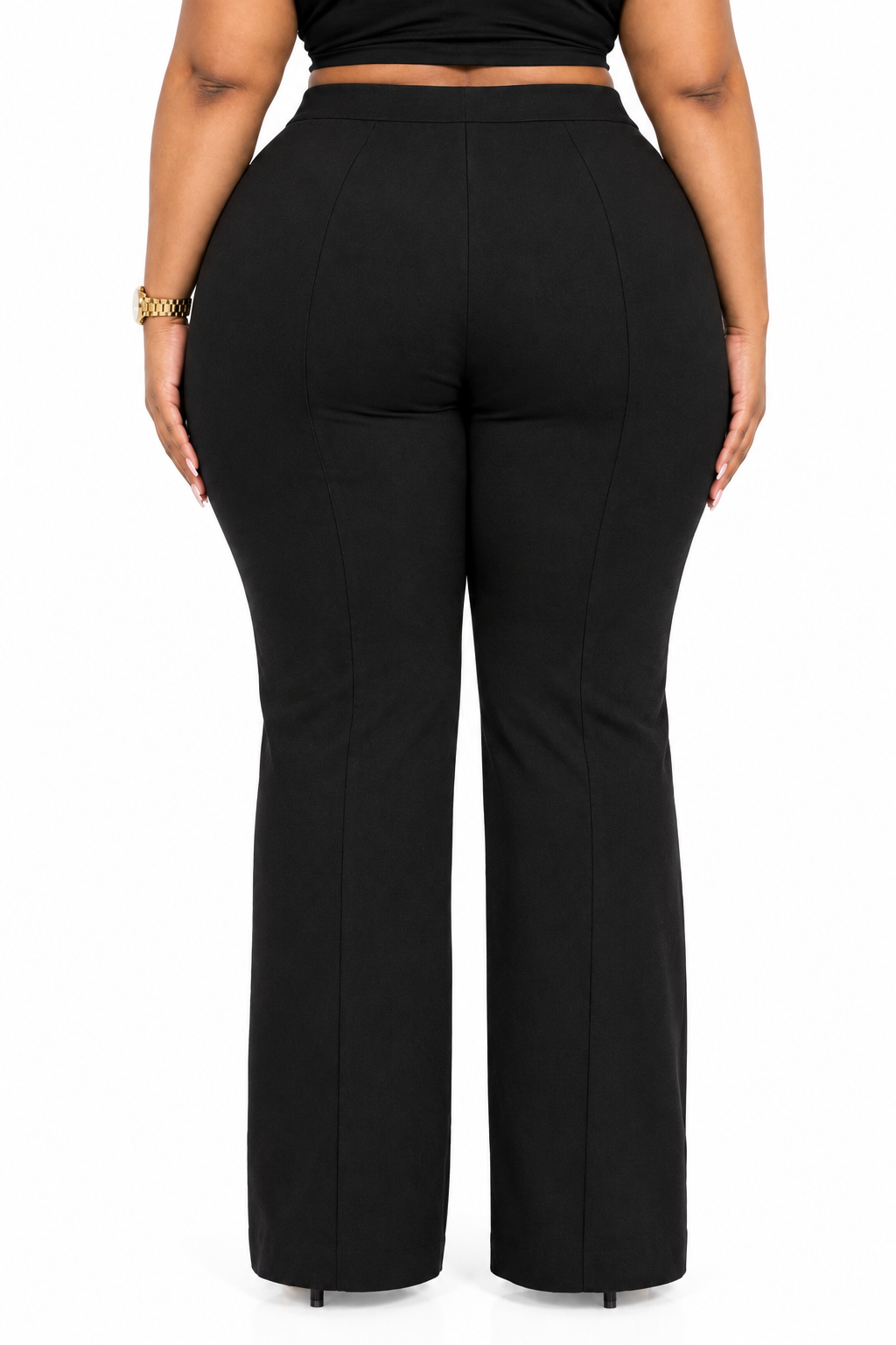 Black Ava Plus Size High-Waist Flare Pants