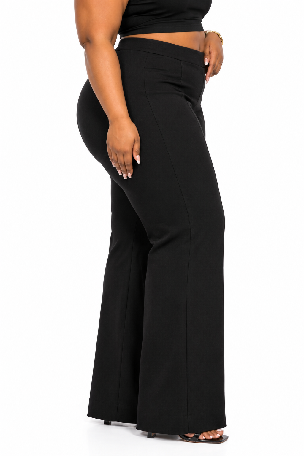 Black Ava Plus Size High-Waist Flare Pants