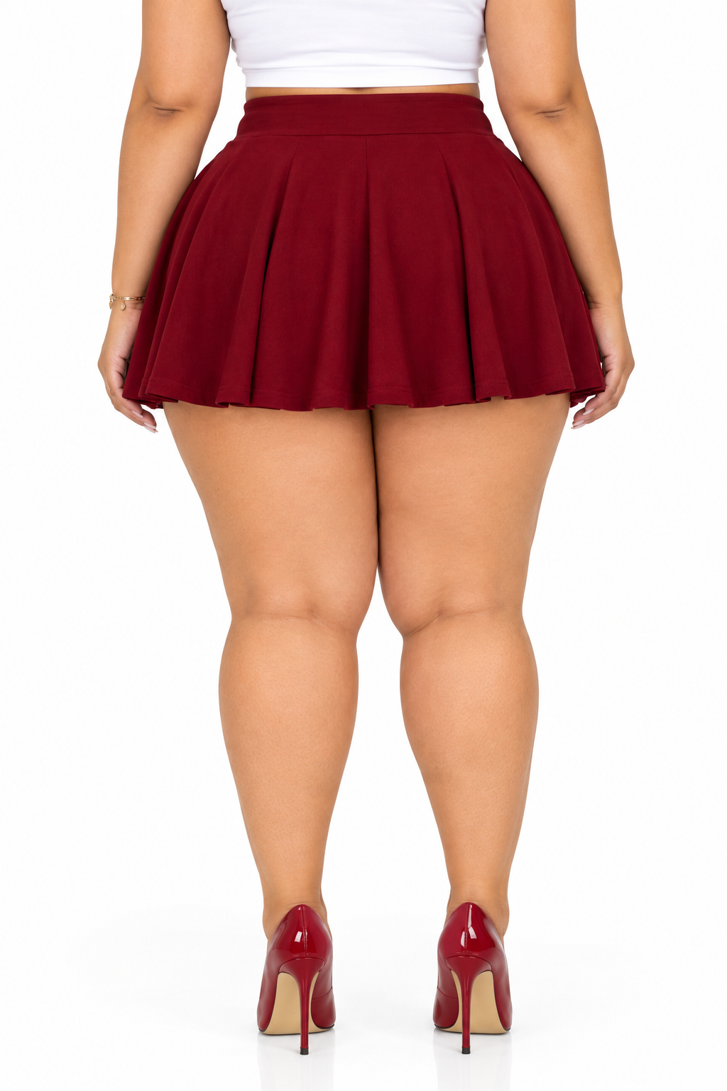 Burgundy Jade Plus Size Pleated Mini Skort