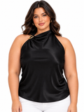 Black Satin Becca Plus Size Halter Top