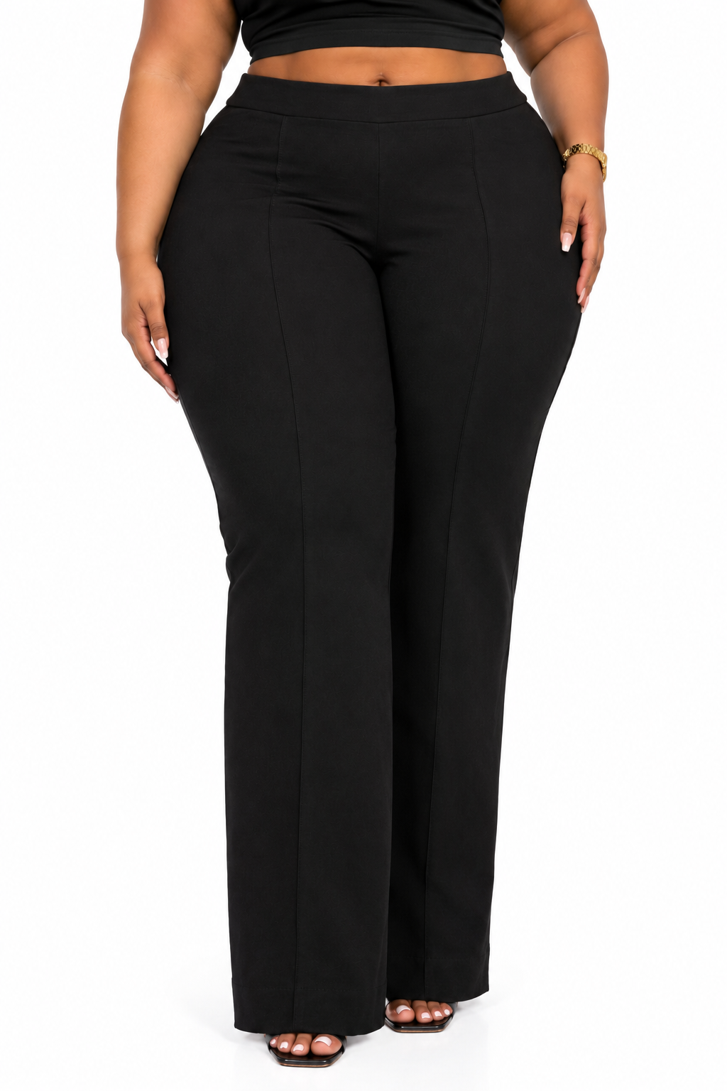 Black Ava Plus Size High-Waist Flare Pants
