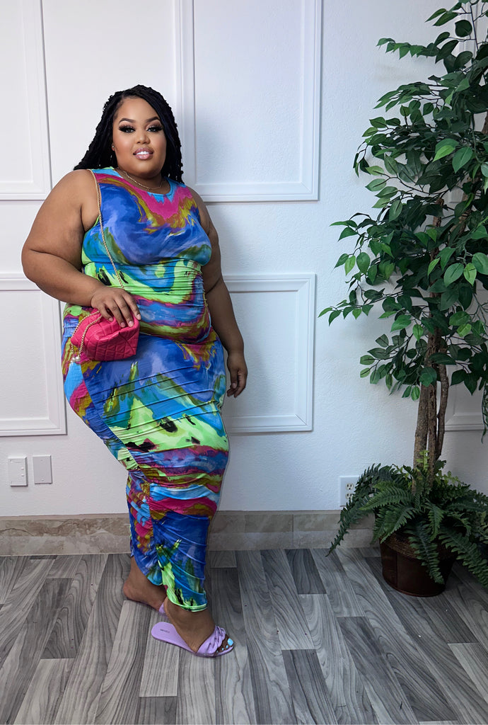 Multi color Mika + size MIDI Dress