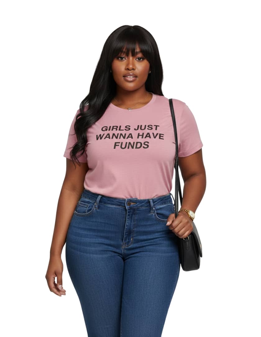 Girls Just Wanna Have Funds Pink Short Sleeve Plus Size Graphic Tee