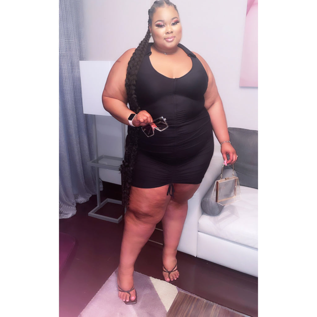 Black Ruched + Size Sleeveless Dress